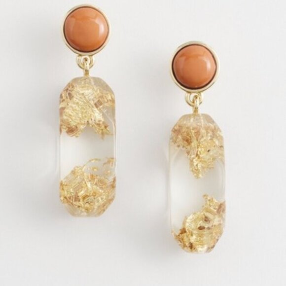 Chico's Jewelry - Chico's No Droop™ Lucite Gold Foil Earrings NWT Neutral Earthcore Unique